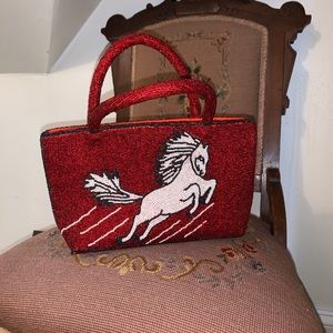 Hand Beaded Red Pegasus Hand Bag
